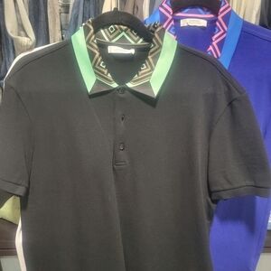 Versace Black Polo with Green Patterned Collar